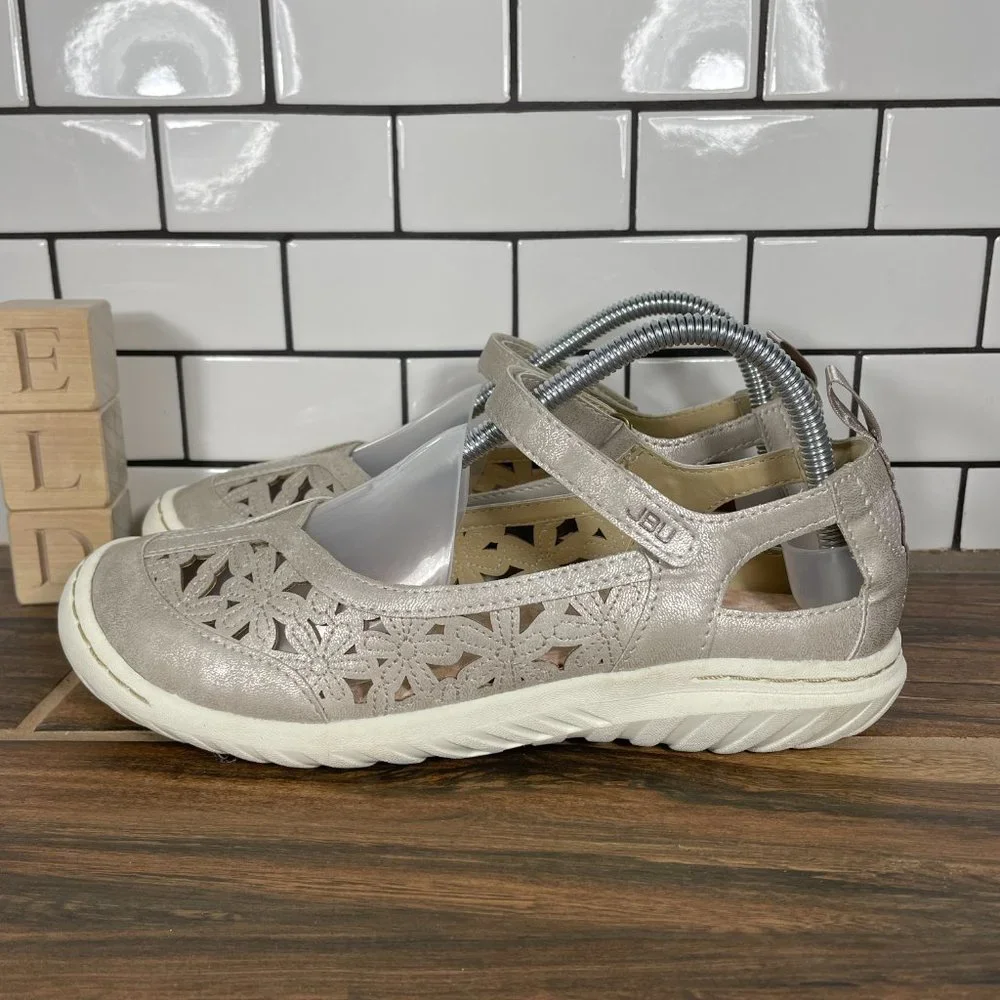 JBU Hibiscus Women's Size 8.5 Shoes Cream Shimmer Mary Jane Comfort Sport Flats